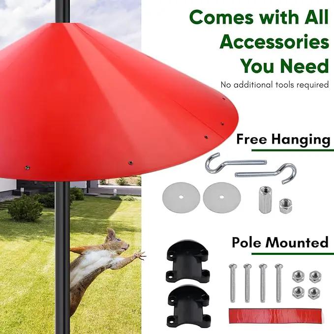 24-inch Large Outdoor Squirrel Baffles for Bird Feeders Pole, Baffle with Metal Frame, Squirrel Guard for Bird Houses, Two Way Use, Red Color by GreenHaven Gardens