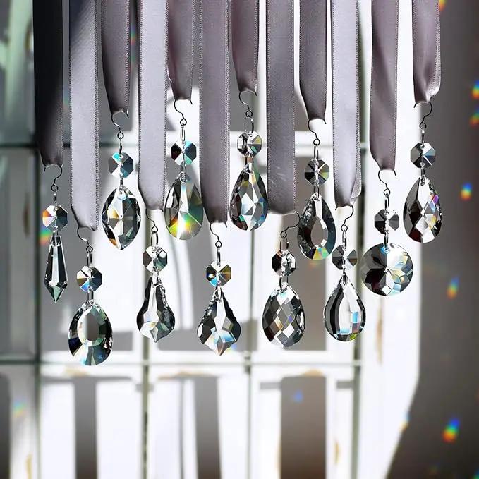 12pcs Glass Crystal Chandelier Prisms, Rainbow Hanging Crystals Suncatcher for Windows, Home Decoration by GreenHaven Gardens