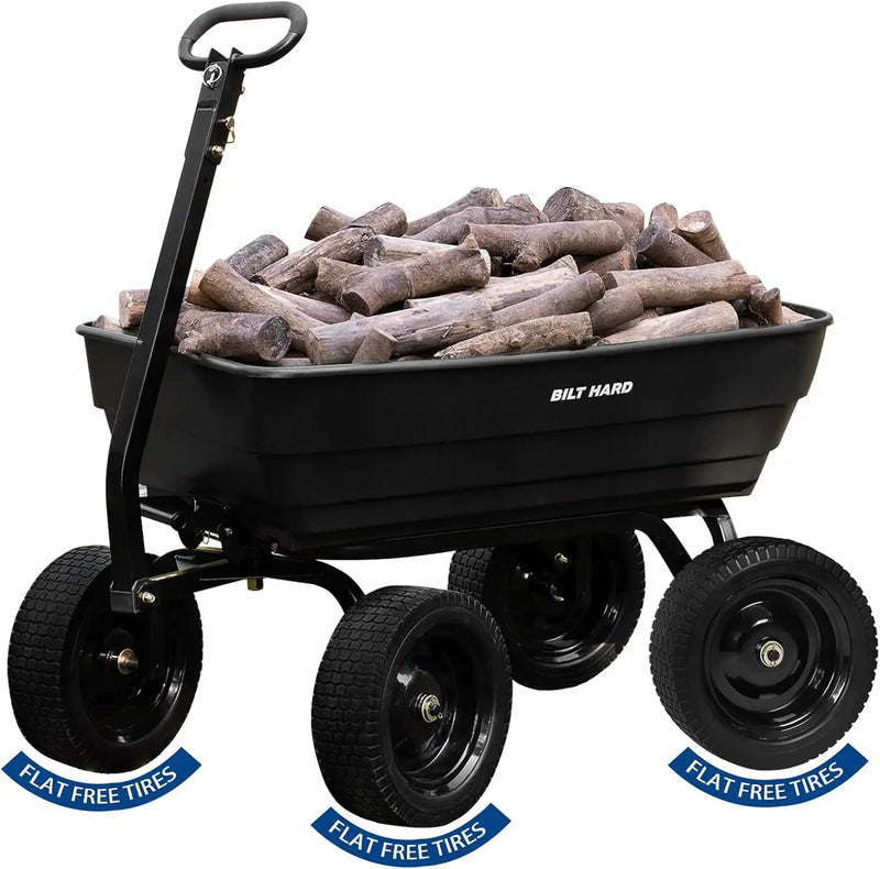 BILT HARD 1200 lbs Poly Garden Dump Cart with No Flat Tires, Quick Release, 2-in-1 Convertible Handle, 7 Cu Ft Dump Wagon Heavy Duty for Yard, Outdoor by GreenHaven Gardens