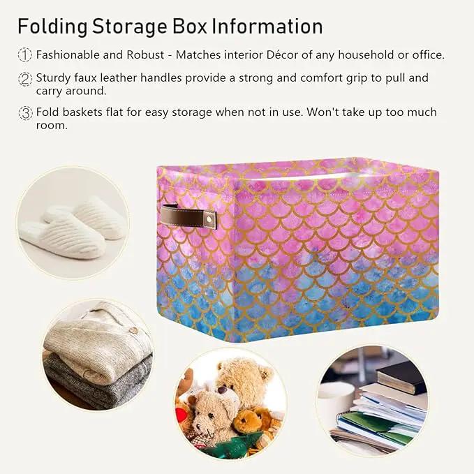 Mermaid Rectangular Storage Basket Organizer Bin Shelf Baskets For Clothes Gifts For Home Office Dorm by GreenHaven Gardens