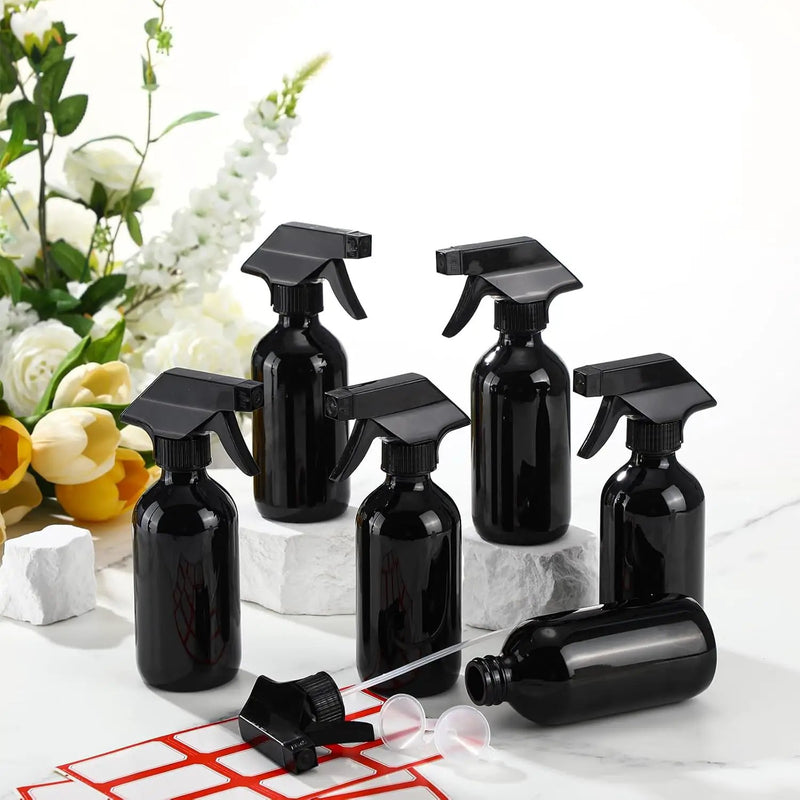 Norme 12 Pcs 8 oz Glass Spray Bottles with Funnels and Labels Refillable Cosmetic Empty Spray Bottles with Sprayer Containers for Essential Oil Cleaning Solutions(Black,Classic) by GreenHaven Gardens