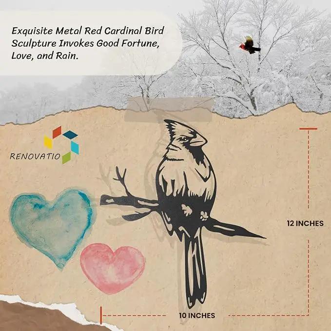 Renovatio Metal Bird Decor – Stylish Decoration for Yard & Garden – Perfect Outdoor Yard Art – 12 Gauge Thick Steel – Ideal Backyard Decor & Bird Ornaments – Cardinal Bird (Black) by GreenHaven Gardens