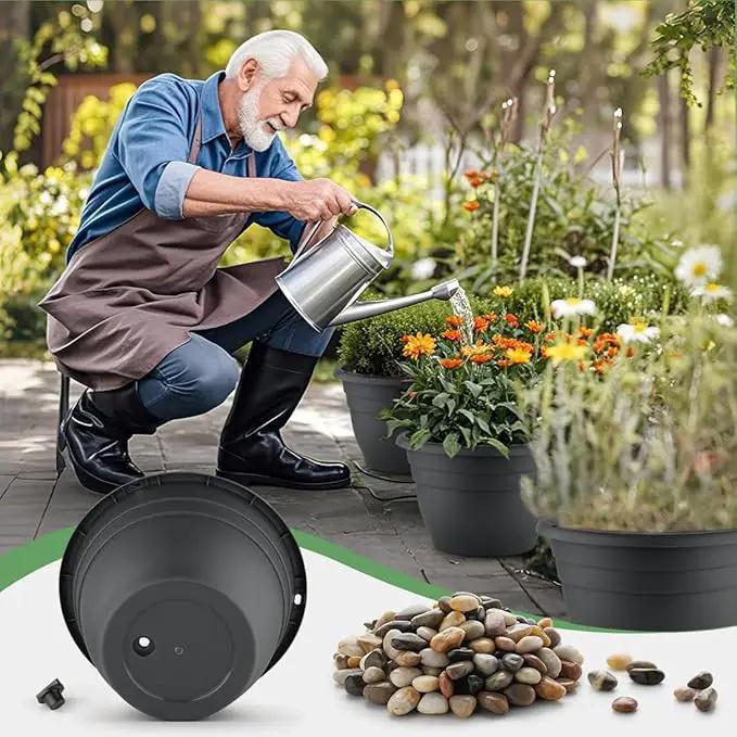 5-Pack 10 Inch Plastic Plant Pots - Indoor/Outdoor Flower Planters Pots with Drainage Hole & Plug, Durable Garden Pots for Plants, Planter Pots for Indoor Plants, Succulents, and Herbs by GreenHaven Gardens