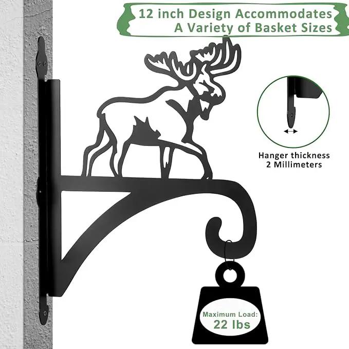 ATKKE Hanging Plant Bracket Hangers Indoor Iron Wall Mount,11” Moose Silhouette Ornamental Iron Hangers Hookers for Flower Pot Lantern Bird Feeder Wind Chimes by GreenHaven Gardens