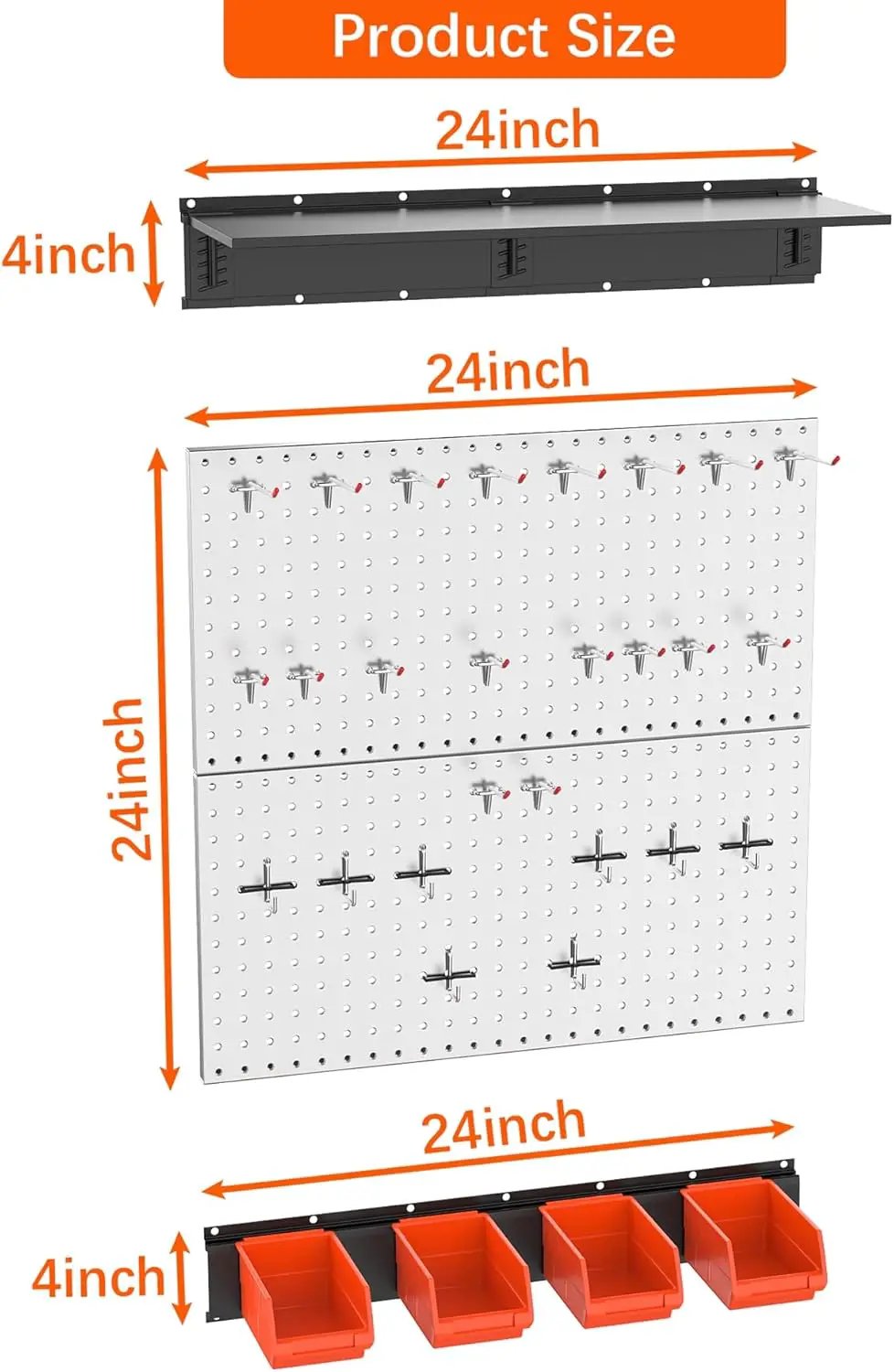TORACK 69PCS Metal Pegboard with Accessoreis for Garage Wall, Tool Organizer Pegboard with Hooks, Wall Mounted Bins/Shelf, Tool Storage Peg Board for Wall(Grey) by GreenHaven Gardens