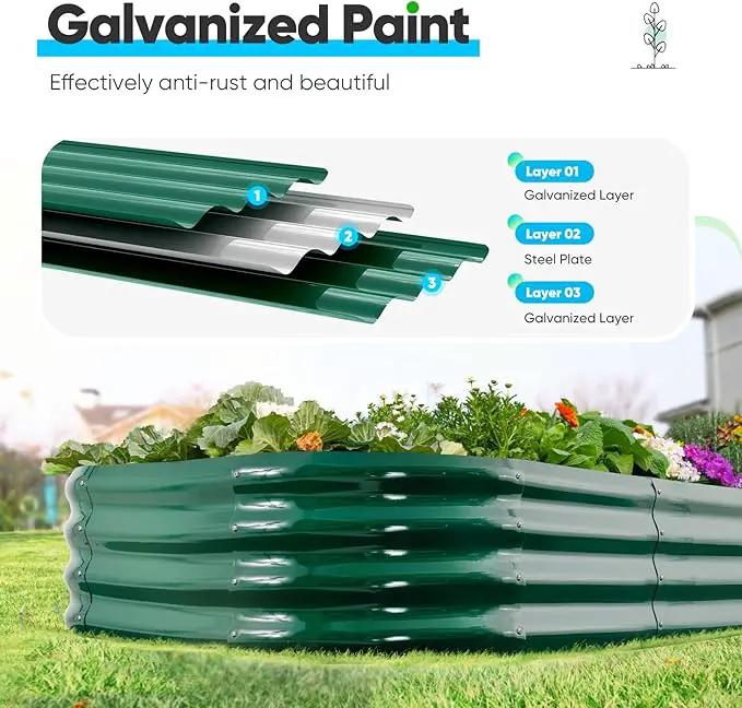 Quictent Raised Garden Bed Kit Oval Galvanized Metal Planter Box for Vegetables Outdoor Backyard, Rubber Strip Edging Included, Dark Green 6x3x2 ft by GreenHaven Gardens