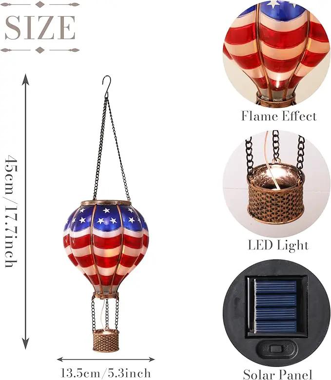 TERESA'S COLLECTIONS America Fourth of July Decorations, Hot Air Balloon Solar Lantern for Garden Decor,Gifts for Women + Memorial Day 17.7'' Hot Air Balloon Solar Lantern by GreenHaven Gardens
