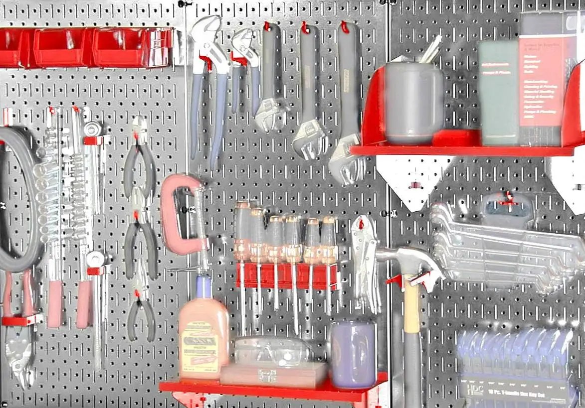 Wall Control 30WRK400GVR 4-Feet Metal Pegboard Standard Tool Storage Kit with Galvanized Toolboard and Red Accessories by GreenHaven Gardens