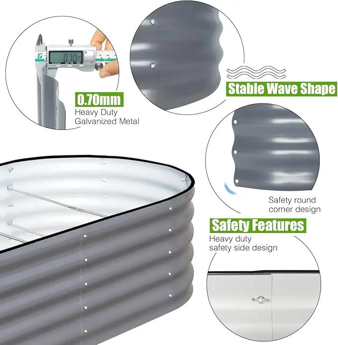SnugNiture Galvanized Raised Garden Bed, 8x4x1.5ft Oval Metal Planter Box for Planting Outdoor Plants Vegetables by GreenHaven Gardens