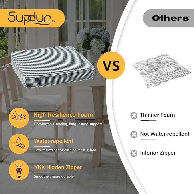 Outdoor Square Corner Seat Cushion, 19"x19"x3", Set of 4, Non Slip Seat Cushion Pads with Removable Cover for Patio Furniture, Garden Yard Lawn, Black White Mini Check by GreenHaven Gardens