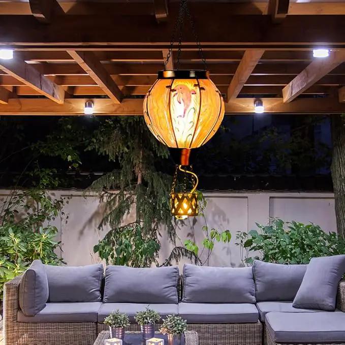 Blue Dolphin Hot Air Balloon Solar Lantern with Flame Flickering Light LED Glass Hanging Solar Lanterns Outdoor Waterproof Hot Air Balloon Decor for Patio Yard Garden Mother Day Gift for Women by GreenHaven Gardens