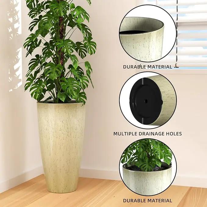 QCQHDU 21 inch Tall Planters for Indoor & Outdoor Plants, 2 Pack Sturdy Plant-Flower-Tree Pots for Front Porch Patio Deck Living Room Decor by GreenHaven Gardens