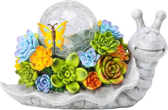 Afirst Solar Garden Snail Statues with Succulent Outdoor Resin Figurine Solar Lights Statue Decorations for Lawn, Patio, Balcony, Yard Ornament by GreenHaven Gardens