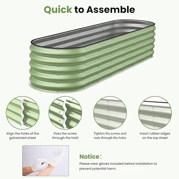 Oval 8x2x1.5 FT Galvanized Raised Garden Bed Kit, 31 in 1 Large Metal Planter Box for Outdoor Gardening, 18” Garden Bed for Vegetables Flower Herb(Sage Green) by GreenHaven Gardens
