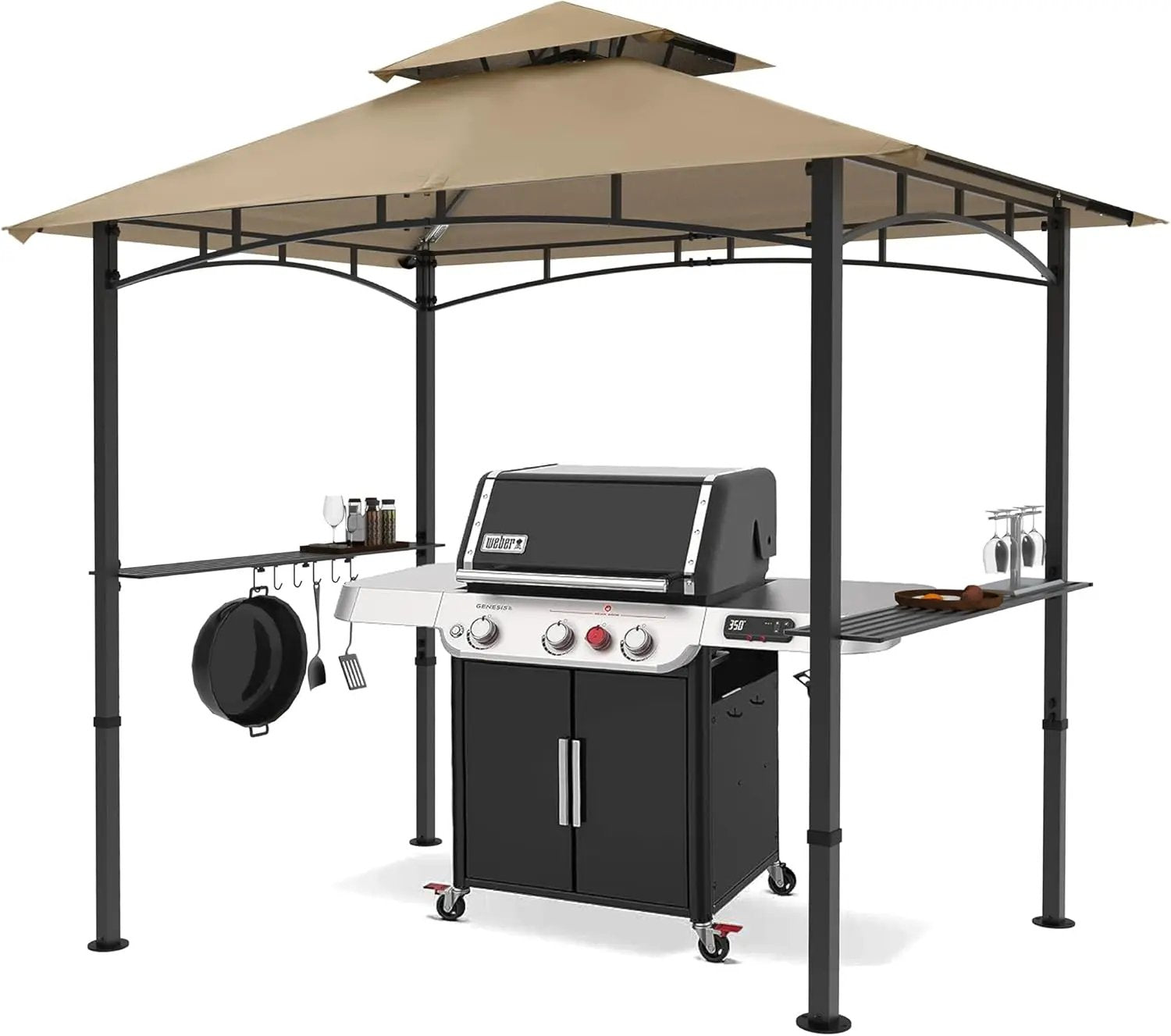 MASTERCANOPY 8 x 5 Grill Gazebo Outdoor BBQ Gazebo Canopy with 2 LED Lights (Khaki) by GreenHaven Gardens