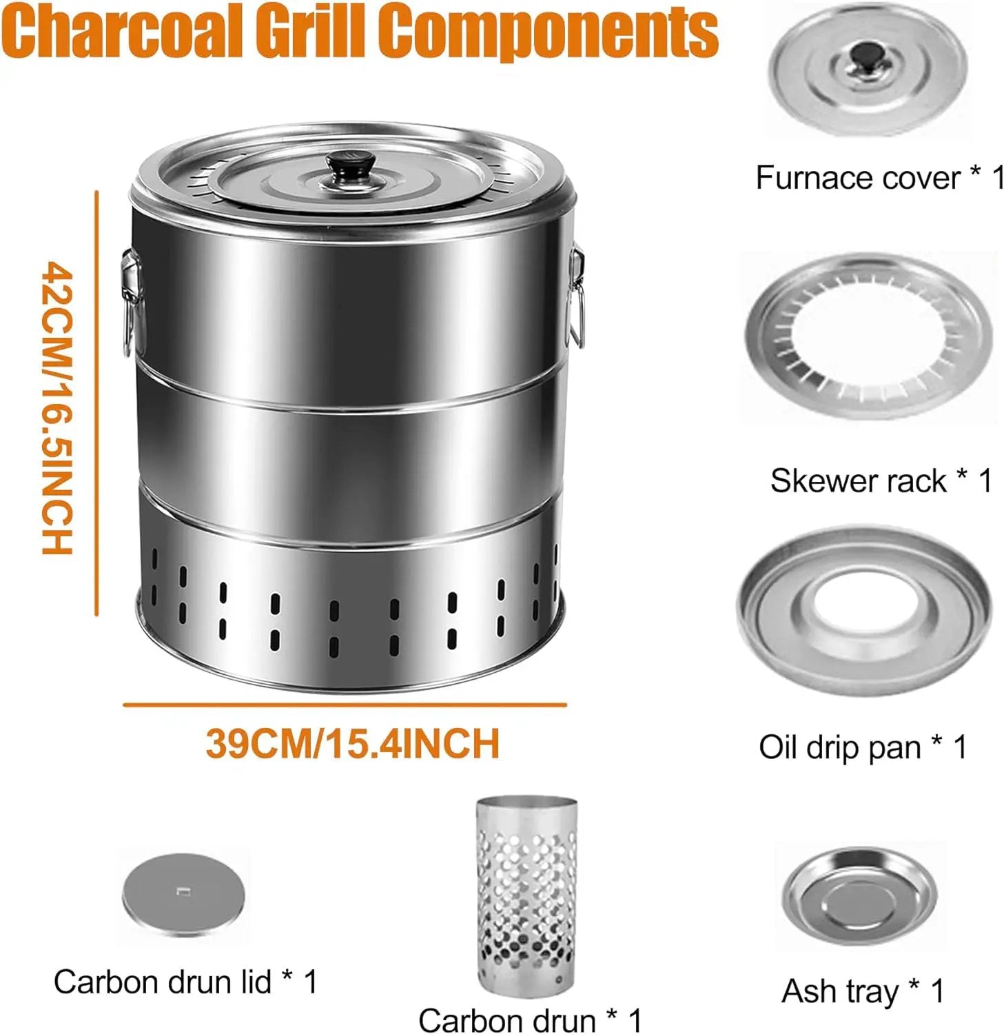 Stainless Steel Smokeless Barbecue Surround Charcoal Grill, Portable kebabs Charcoal Grill with Grilling Accessories Set, Diameter 15.4 inch/28 Kabob Skewer by GreenHaven Gardens