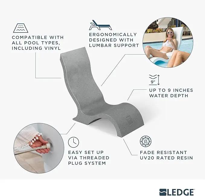 Ledge Lounger - Signature Chair - Inside Pool & Sun Shelf Lounge Chair - Designed for Shallow Shelves Up to 9” - Compatible with All Pool Types - Poolside & Sun Deck Tanning - Set of 2 - Sandstone by GreenHaven Gardens