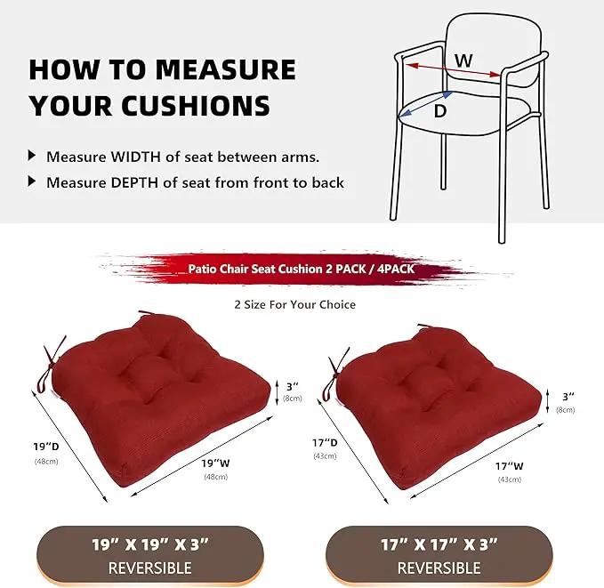 RACE LEAF Patio Chair Cushions 19x19 4 Pack, Thickened Outdoor Seat Cushions Water Resistant Stain Resistant Non-Slip Ties (Red) by GreenHaven Gardens