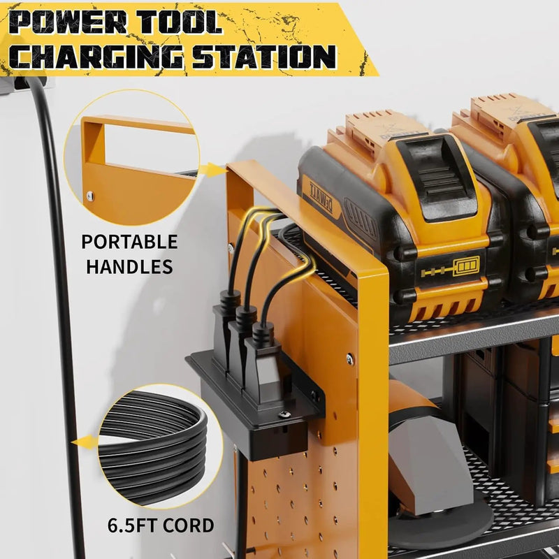Power Tool Organizer with Charging Station Wall Mount, 3 Layer Expanded Heavy Duty Garage Organization, 48.8 Inch Length Garage Tool Storage, 4 Drill Slot, 16" Standard Hole, Yellow by GreenHaven Gardens