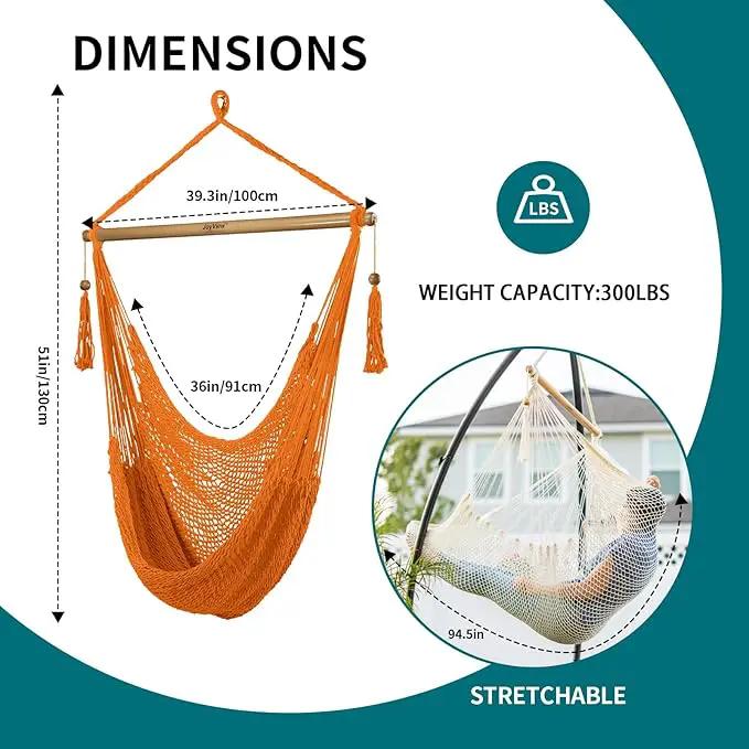 JoyView Hammock Chair with Spreader Bar Caribbean Hammock Swing Chair 300 LBS Weight Capacity XL Rope Hanging Chair for Outdoor Indoor Garden Yard - Orange by GreenHaven Gardens
