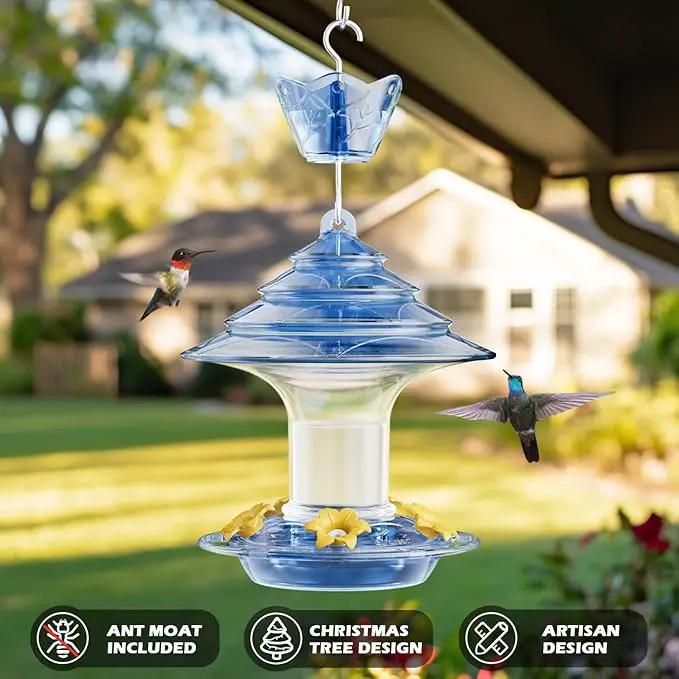 Birdream Hummingbird Feeder for Outdoors Hanging 40oz 10 Feeding Ports, 2 Pack Humming Bird Feeder with Ant Moat Brush Leak Proof - Blue by GreenHaven Gardens