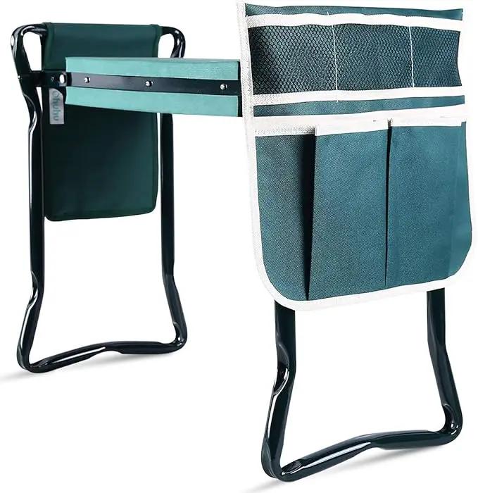 Ohuhu Garden Kneeler and Seat, Heavy Duty Garden Stool with EVA Foam Kneeling Pad, Foldable Gardening Bench with 2 Tool Pouches, 2-in-1 Portable Gardening Supplies, Idea Gifts for Women Men Seniors by GreenHaven Gardens