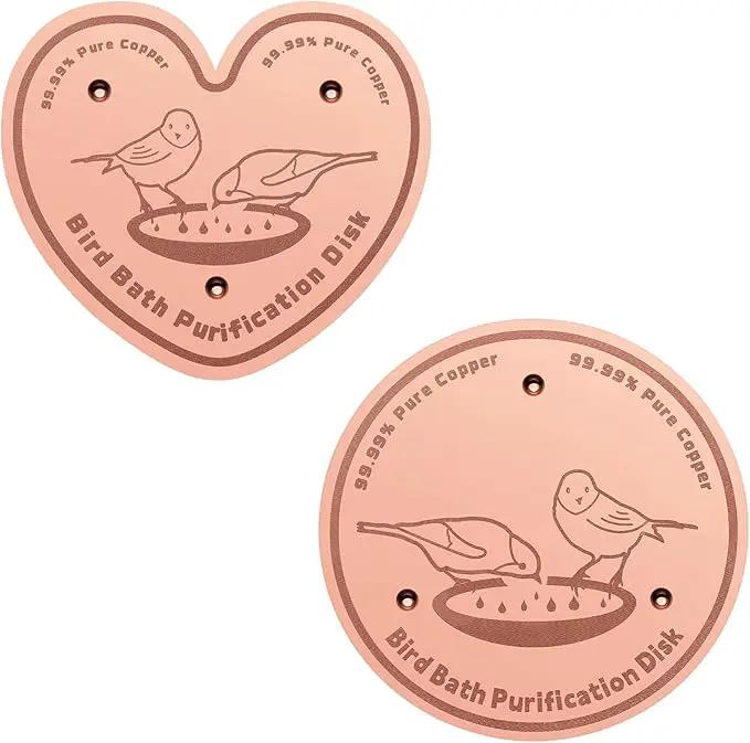 2-Pack 99.99% Pure Copper Bird Bath Purification Disk,Copper Disc with Stable Triple-Point Support,Fits All Outdoor Bird Baths(Heart-Shaped&Round) by GreenHaven Gardens