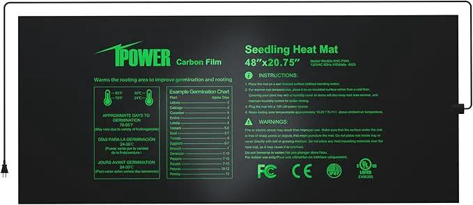 iPower 48” x 20.75” Seeding Heat Mat Upgraded Carbon Film Indoor Warm Hydroponic Plant Germination Starting Pad Durable Waterproof, 48" x 20.75", Black by GreenHaven Gardens