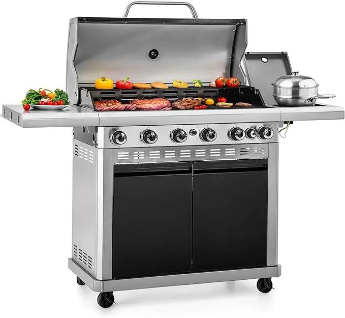 Sophia & William 6-Burner Propane Gas BBQ Grill with Side Burner & Porcelain-Enameled Cast Iron Grates, Gas Grill Griddle Combo for Outdoor Cooking, Barbecue Events, 740 SQ.IN. Cooking Area, Black by GreenHaven Gardens