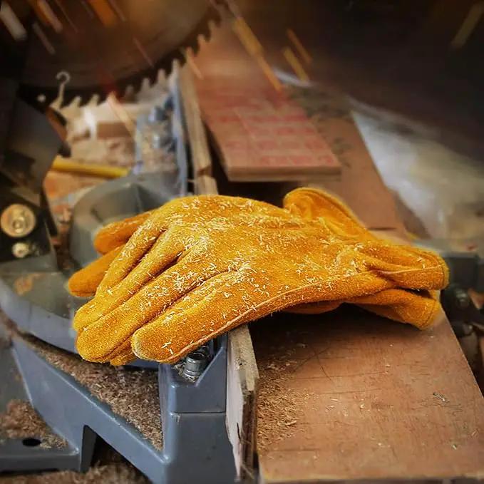 OZERO Leather Work Gloves Flex Grip Tough Cowhide Gardening Glove for Men and Women (Large, Gold With Mesh Linning) by GreenHaven Gardens