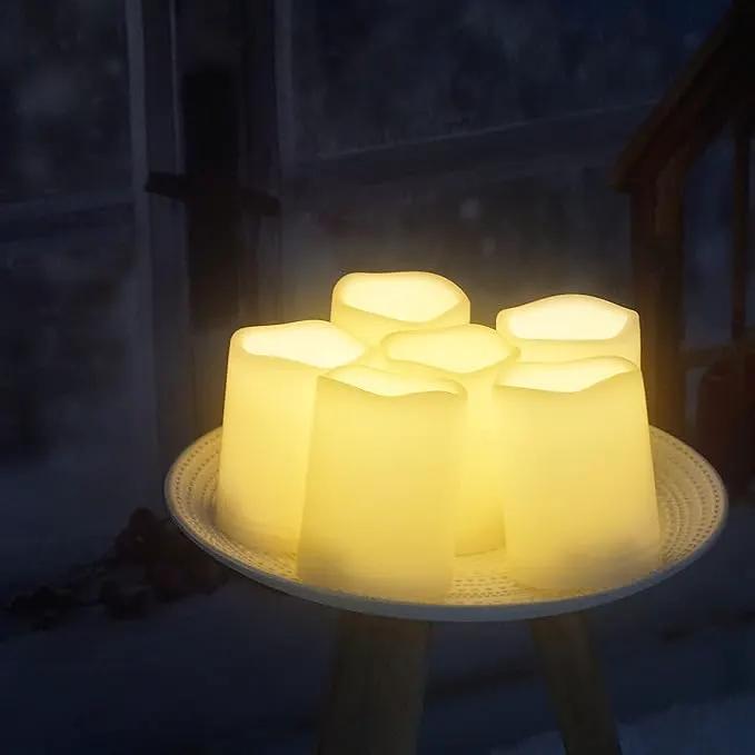 Waterproof Outdoor Battery Operated Flameless Pillar Candles with Timer White Plastic Realistic Flickering Fake Electric LED Lights for Lantern Garden Wedding Christmas Decorations 3”x4” 6 Pack by GreenHaven Gardens