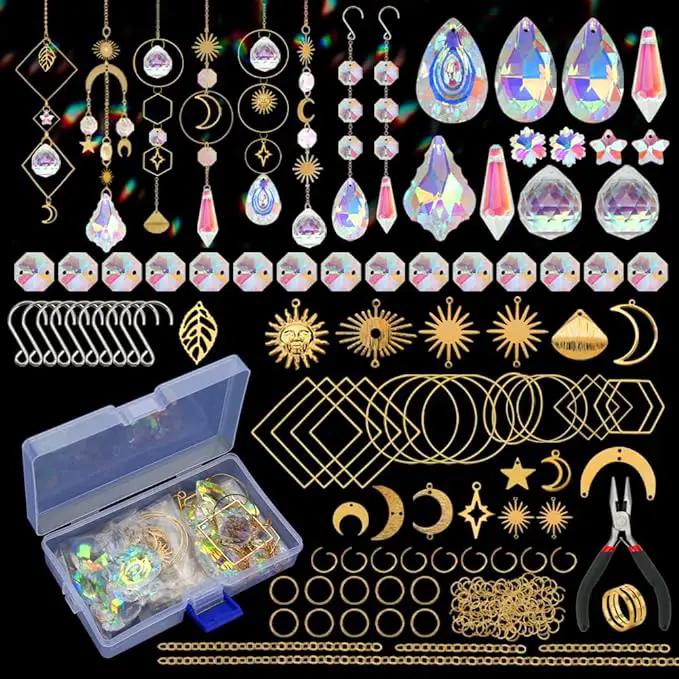 HYBEADS 200 pcs DIY Sun Catchers Making Kits Craft for Adults Crystal Suncatchers Supplies Stained Glass Window Hanging Prism Indoor Outdoor Garden Xmas Decor with Rainbow Maker Pendants Chains by GreenHaven Gardens