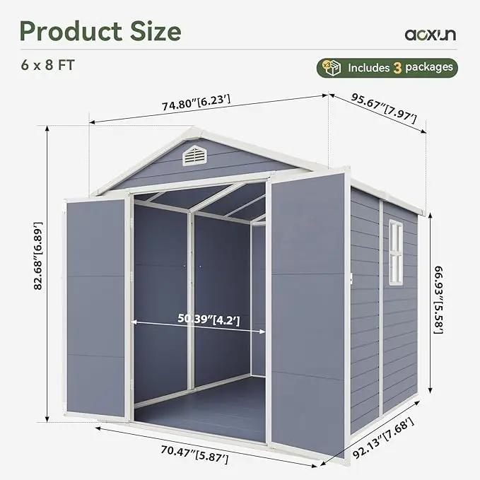 Aoxun 8 X 6.2 FT Resin Storage Shed Outdoor Plastic Large Garden Shed with Lockable Door, Floor for Backyard, Garden, Patio, Lawn, Grey (Grey, 8' x 6.2') by GreenHaven Gardens