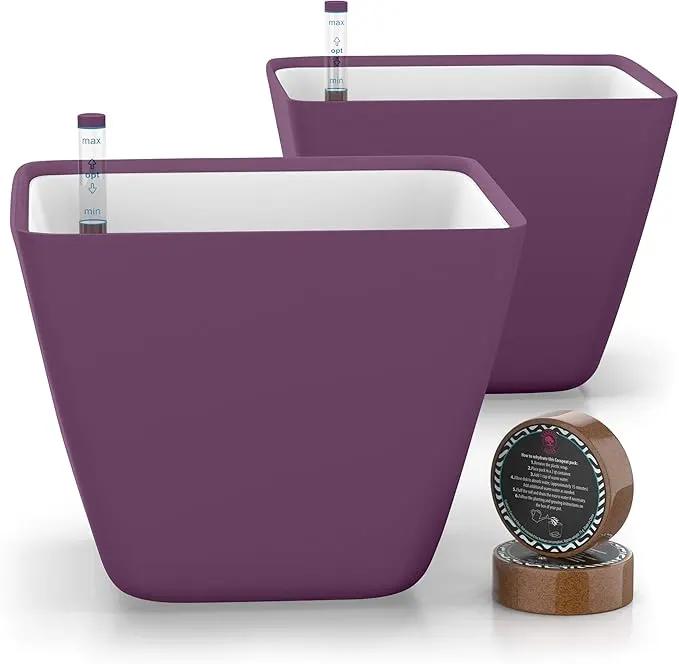 GARDENIX DECOR 5" Self Watering pots for Indoor Plants - Flower Pot with Water Level Indicator for Plants, Grow Tracking Tool - Self Watering Planter Plant Pot – 2 Pack Purple by GreenHaven Gardens