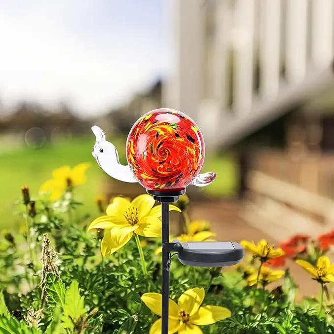 Solar Garden Decoration Outdoor Snail Lights, Hand Blown Glass Waterproof Solar Light Stake Decorate Paths, Pathways, Lawns and Yards Art for Mom, Mother's Day Gifts by GreenHaven Gardens