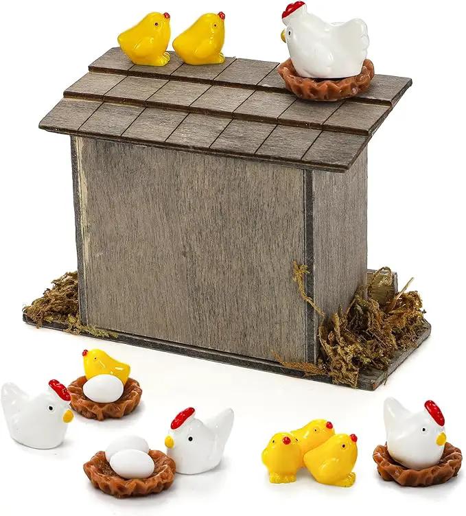 Nicunom 20Pcs Miniature Retro Wooden Chick Coop, Mini Family Chickens, Hen, Chick, Egg, Chicken Nest Ornament for Fairy Garden Accessories, Micro Landscape Lawn Decor by GreenHaven Gardens