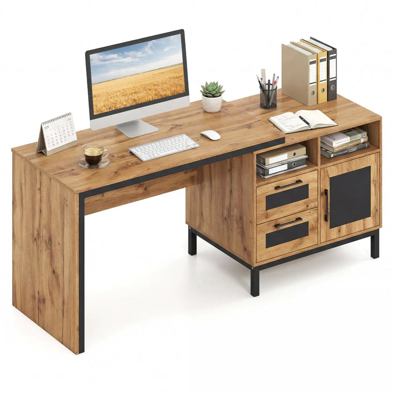 71-Inch Computer Table with Open Compartments and Drawers by DirectDeals