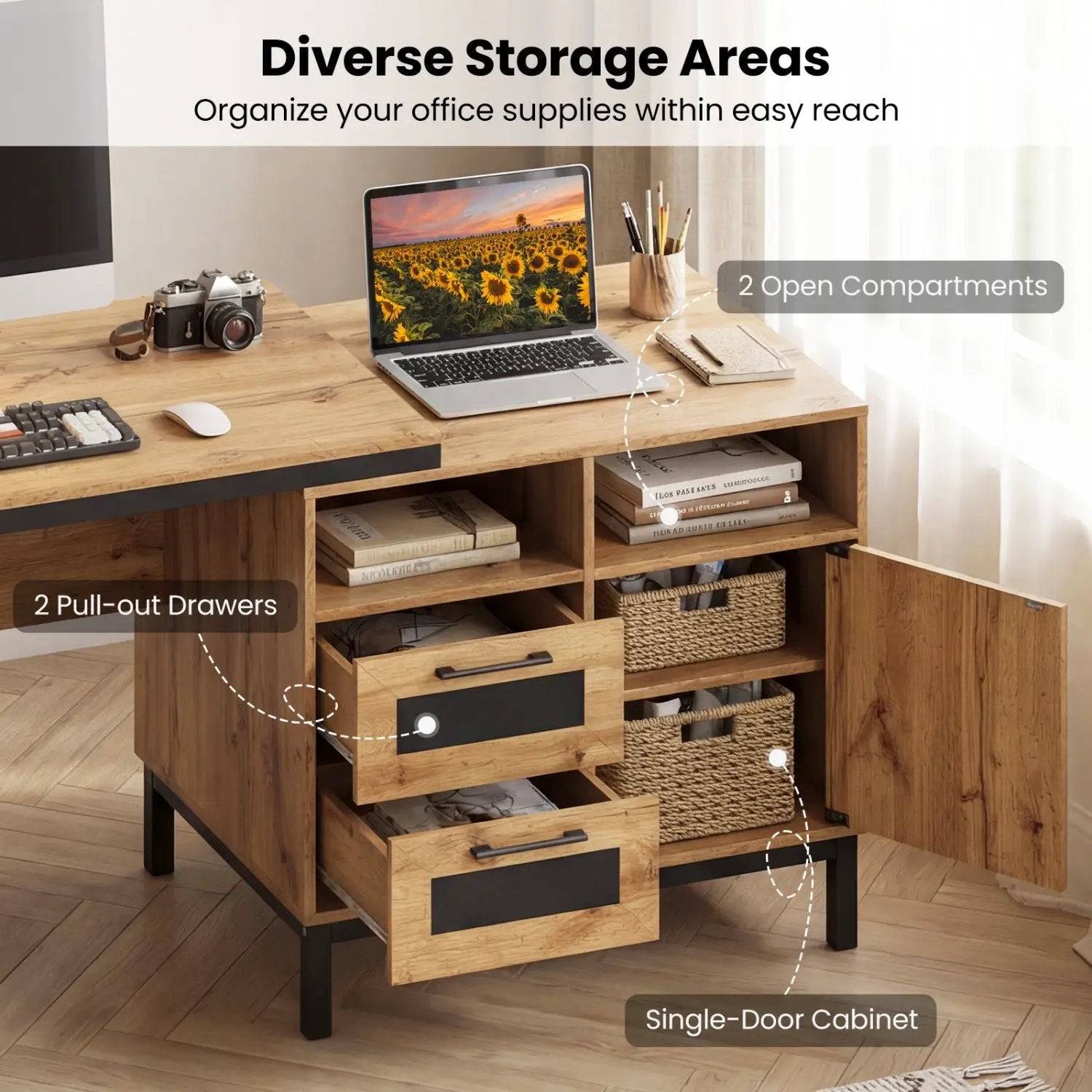 71-Inch Computer Table with Open Compartments and Drawers by DirectDeals
