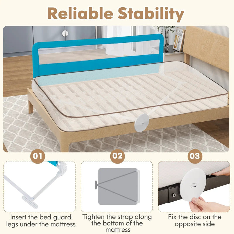 71 Inch Extra Long Swing Down Bed Guardrail with Safety Straps by DirectDeals