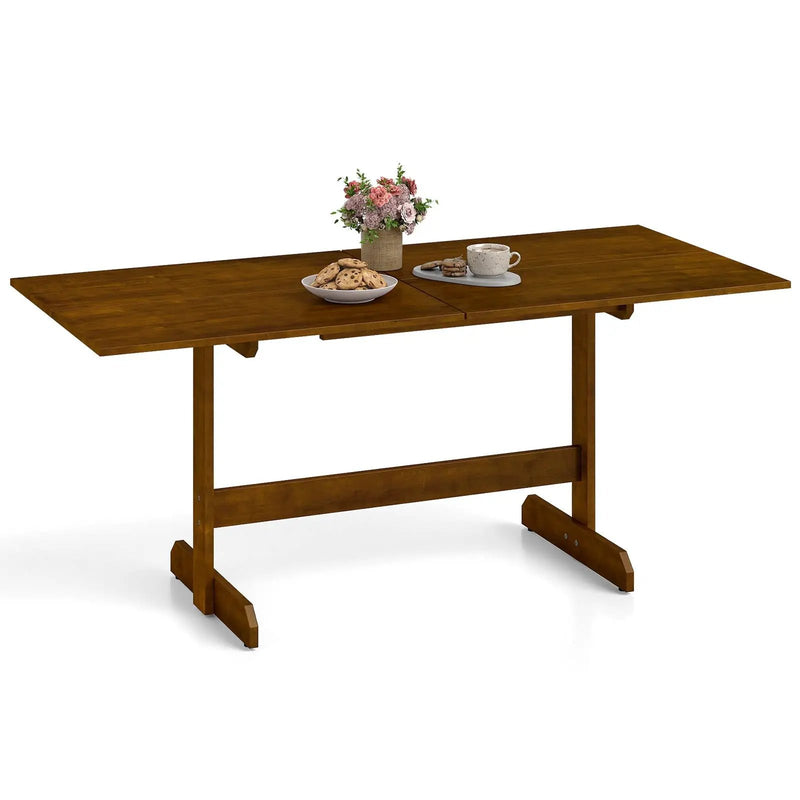 71 Inch Farmhouse Dining Table Wooden Kitchen Table for 6-8 with Rubber Wood Legs-Walnut by DirectDeals