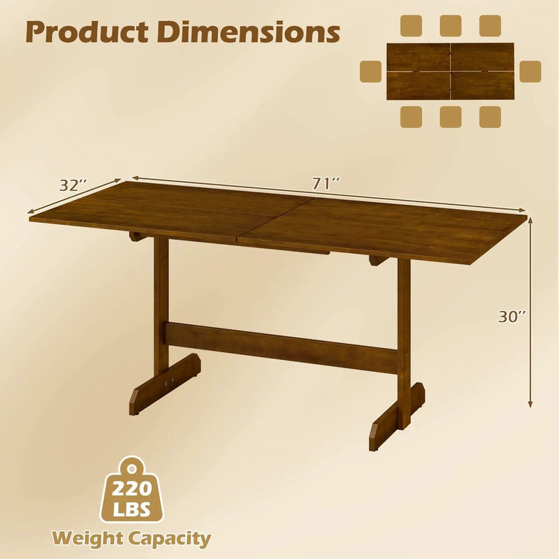 71 Inch Farmhouse Dining Table Wooden Kitchen Table for 6-8 with Rubber Wood Legs-Walnut by DirectDeals