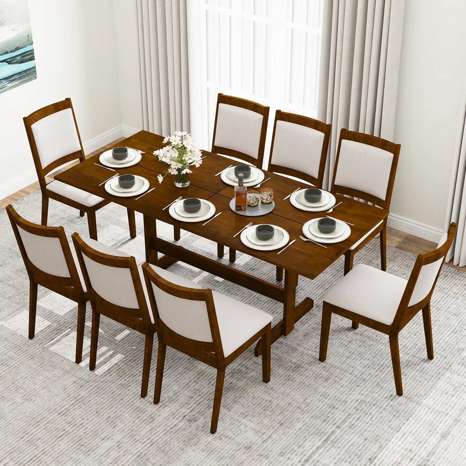 71 Inch Farmhouse Dining Table Wooden Kitchen Table for 6-8 with Rubber Wood Legs-Walnut by DirectDeals