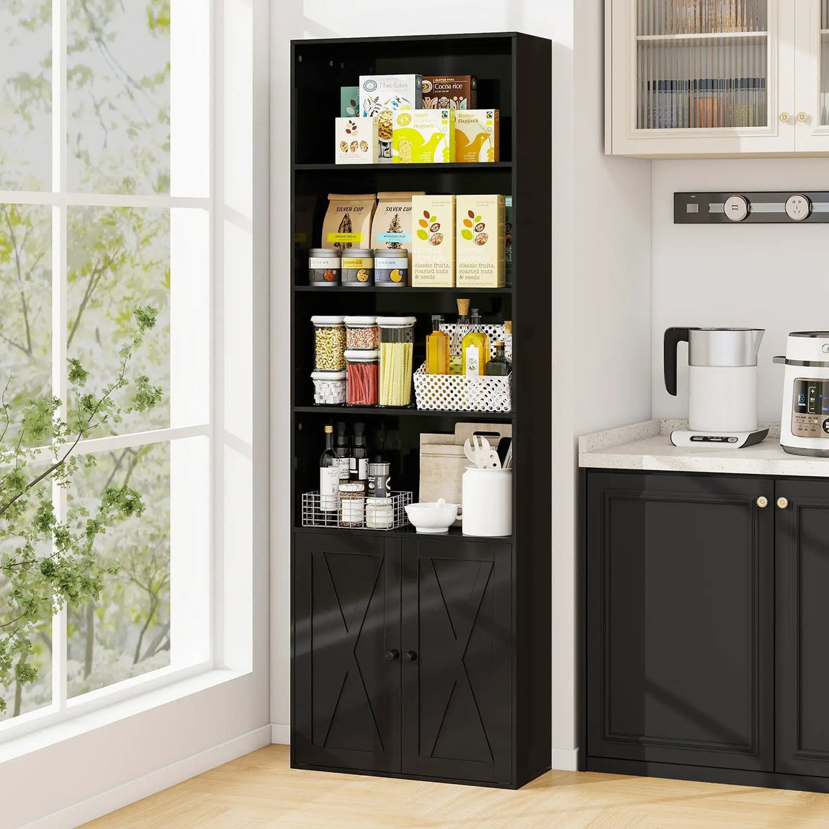 71 Inch Freestanding Bookshelf with 6 Shelves and 2-Door Cabinet