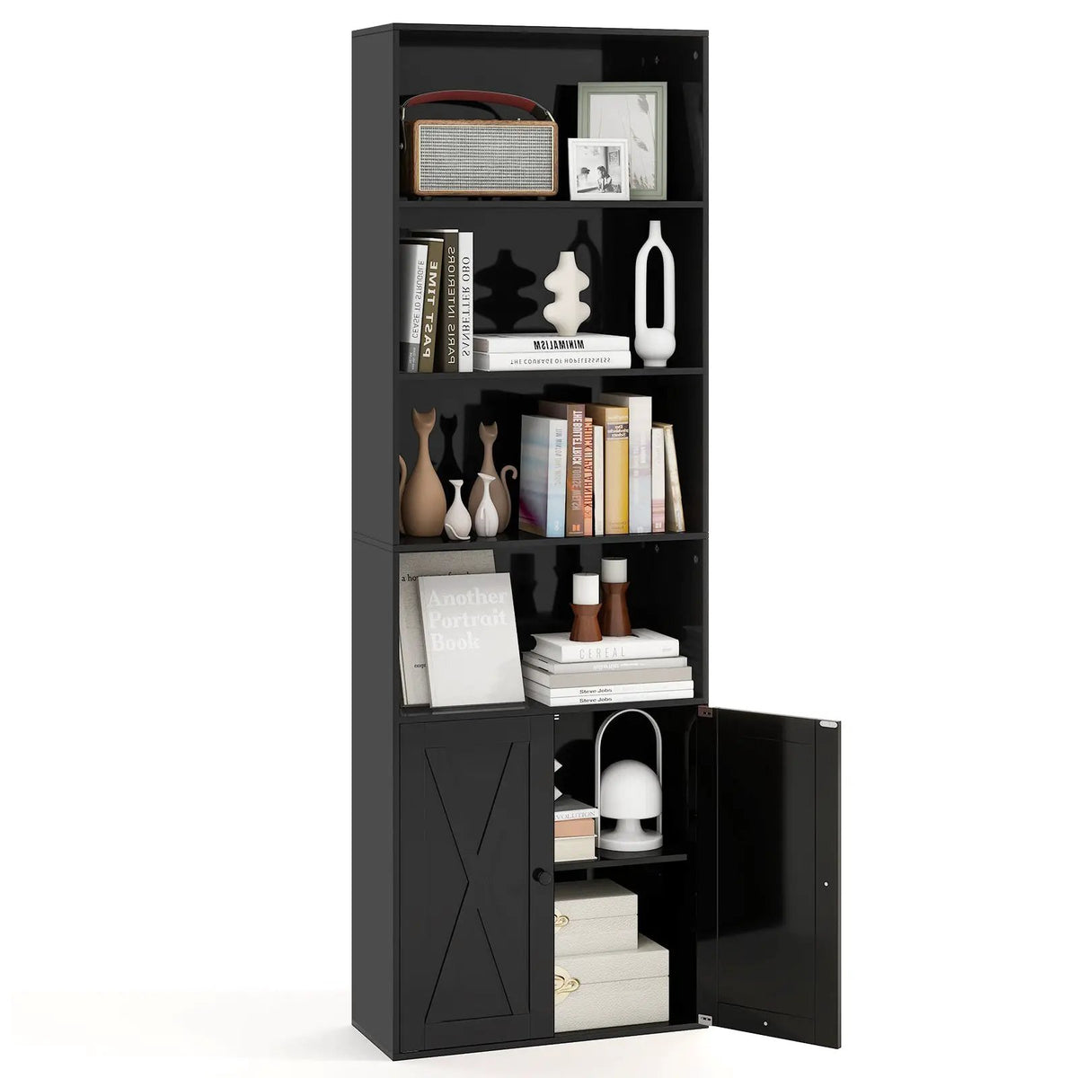 71 Inch Freestanding Bookshelf with 6 Shelves and 2-Door Cabinet, photo 4 of 9