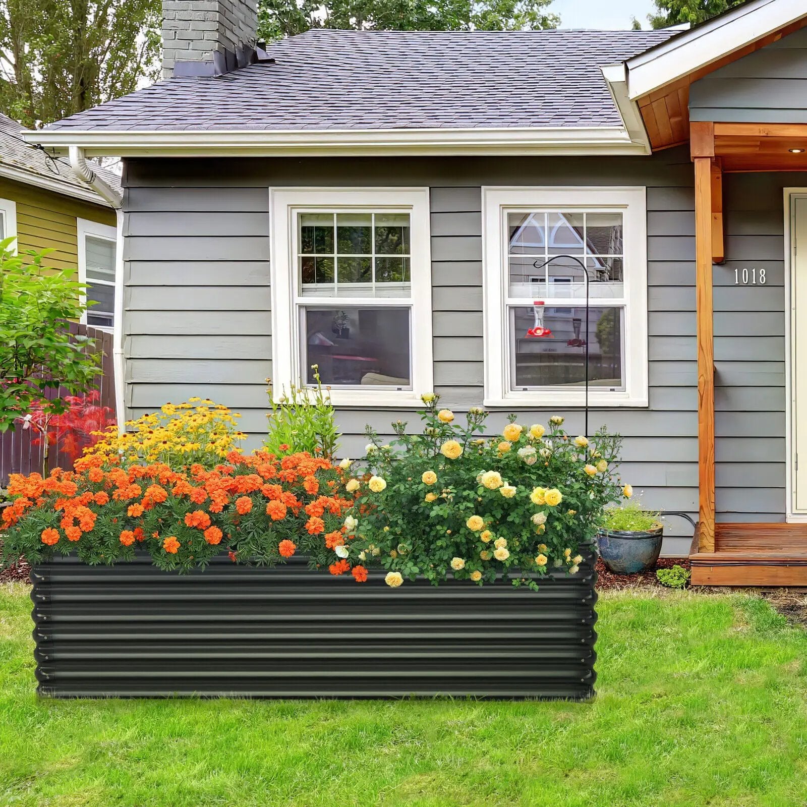 71 Inch Galvanized Metal Raised Garden Bed for Garden Backyard-Dark Gray by DirectDeals