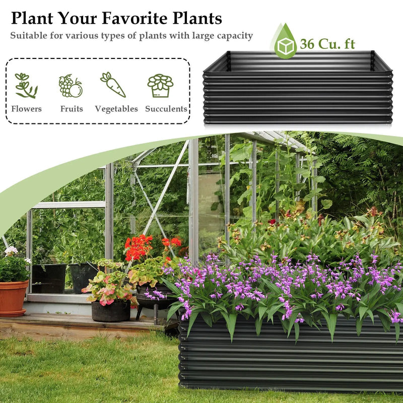 71 Inch Galvanized Metal Raised Garden Bed for Garden Backyard-Dark Gray by DirectDeals