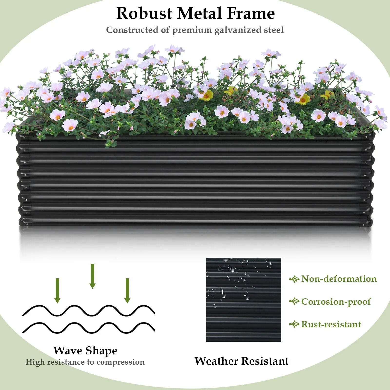 71 Inch Galvanized Metal Raised Garden Bed for Garden Backyard-Dark Gray by DirectDeals