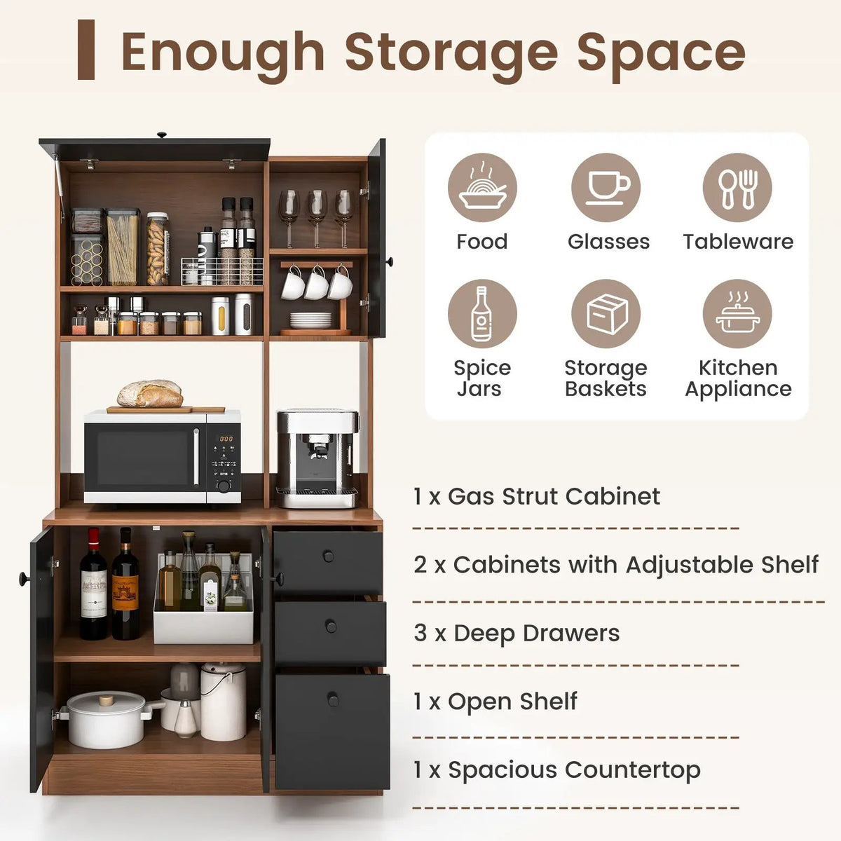 71 Inch Kitchen Pantry with 3 Storage Cabinet and 3 Deep Drawers, photo 6 of 9