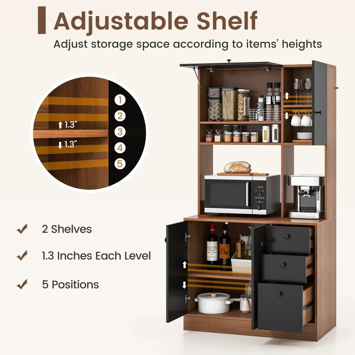 71 Inch Kitchen Pantry with 3 Storage Cabinet and 3 Deep Drawers, photo 7 of 9