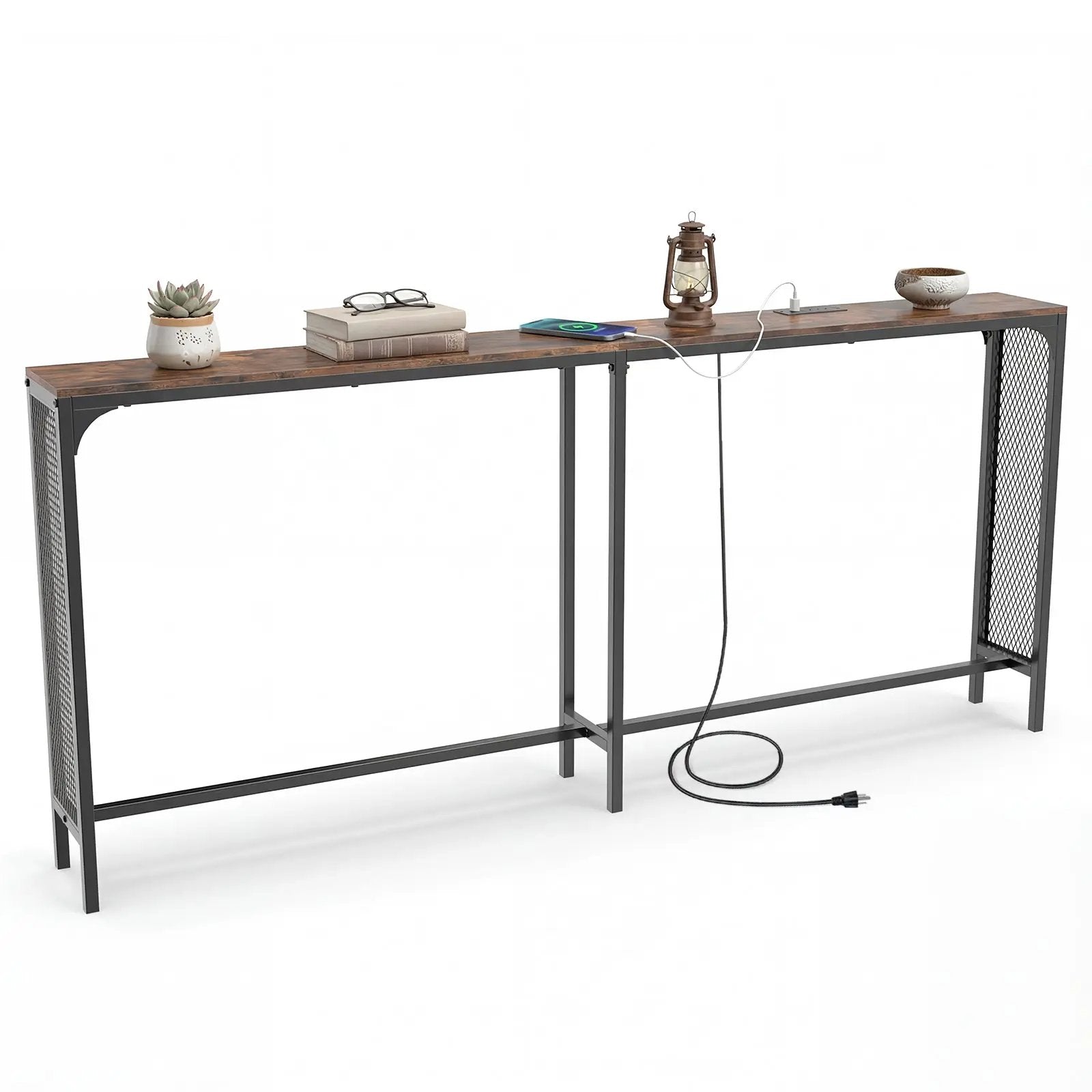 71 Inch Narrow Console Table with Power Outlet for Small Space by DirectDeals